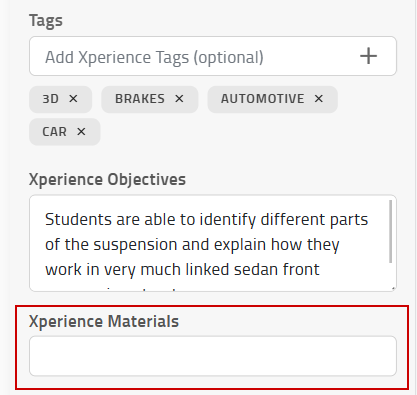 Material field on Xperience page