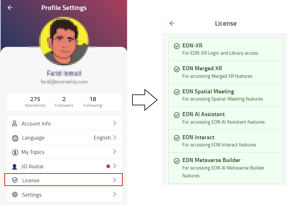 License details in User profile screen