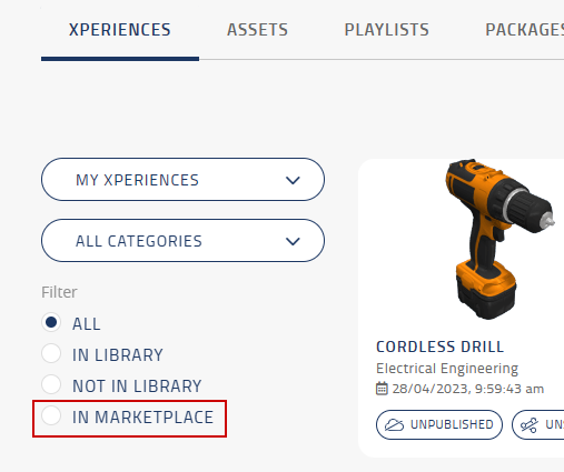 Marketplace filter option
