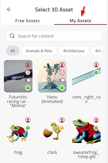 Accessing My Assets page when creating a new 3D Xperience