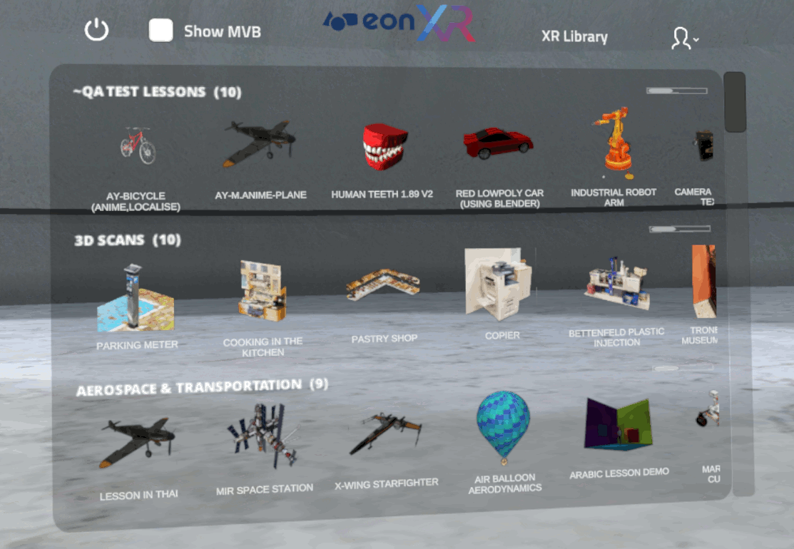 EON-XR menu